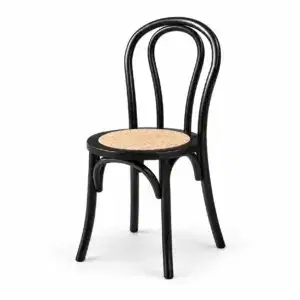 Stuhl Monet RT Wood Schwarz mit gebogenem Holzgestell und heller Rattan-Sitzfläche